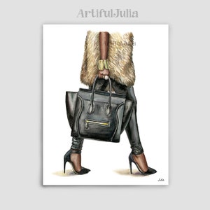 Black Woman Wall Art, African American Wall Art, African Woman Art Handbag Fashion print  fashion artwork gifts for her