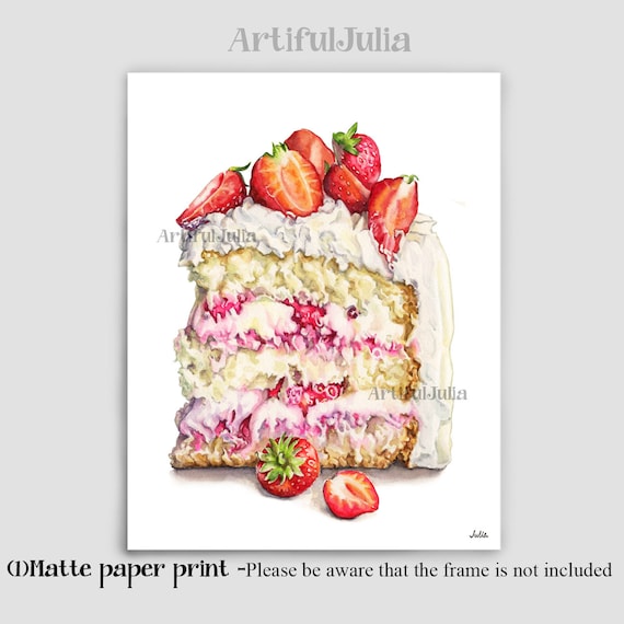 Cake Painting Strawberry Cake Strawberry Art Dessert - Etsy