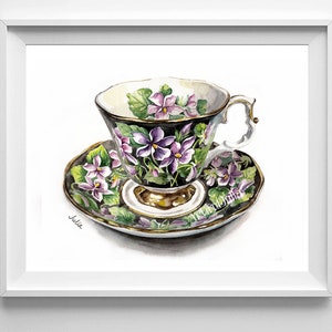 Teacups Painting Teacup Watercolor Art print Teacups painting Kitchen wall Art Print of original watercolor painting
