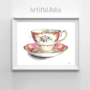 Teacups Painting Teacup Watercolor Art print Teacups painting Kitchen wall Art Print of original watercolor painting