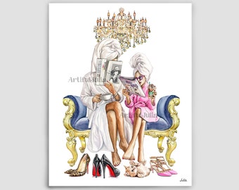 Mom And Daughter Art Girly Print Little Girl Mom Print Girls Room Girly Room Deco Mother Daughter art Mother's day, gifts for her