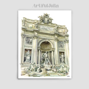Trevi Fountain Rome Rome Art Print Rome Italy Wall Decor Italy Cityscape Trevi Fountain Rome Italy Art Print of Watercolor Painting