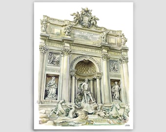 Trevi Fountain Rome Rome Art Print Rome Italy Wall Decor Italy Cityscape Trevi Fountain Rome Italy Art Print of Watercolor Painting