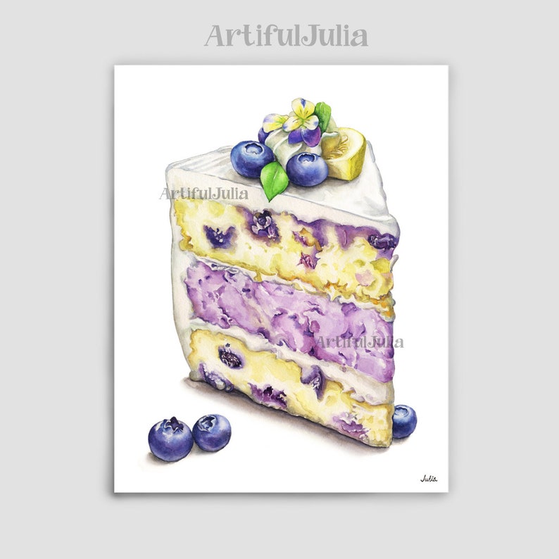 Cake Art Print Blueberry Painting Cake Wall Art Print Yummy Etsy