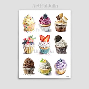 Cupcakes Painting Wall Art Cupcake Poster Nursery Art for Room Wall Cute Painting Wall Art artwork print of my watercolor painting