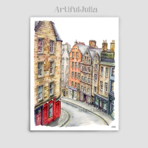 Edinburgh Art Print Vitoria Street Scotland Wall Art UK City Watercolor Painting City Painting Edinburgh Painting