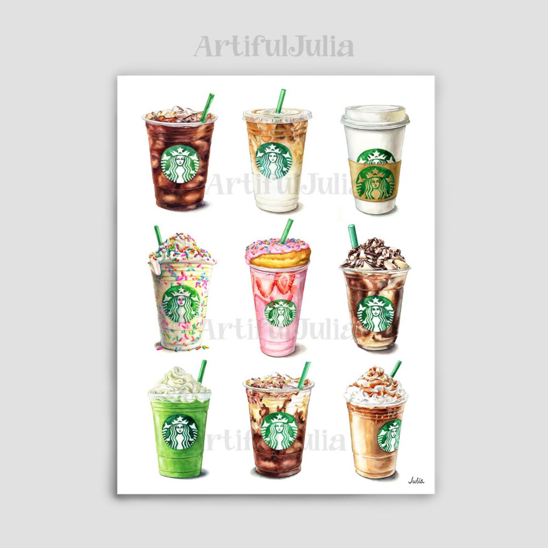 Starbucks Coffee Illustration Art Print of My Original Watercolor