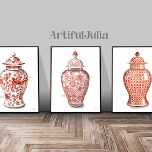 Orange Vases Orange Chinoiserie Painting Orange Ginger Jar Art Print of my original watercolor painting
