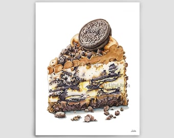 Pastel pintura pastel arte impresión postre acuarela arte impresión comida bodegón arte cocina pared decoración acuarela pintada a mano