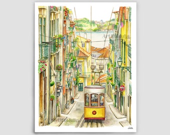 Lisbon Portugal Wall Art Print City Painting Portugal City Watercolor Painting Lisbon Painting Hand Painted