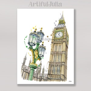 Big Ben London Watercolor Wall Art Print London Wall Art Big Ben Wall Art London Print Travel Wall Decor of my original Watercolor Painting