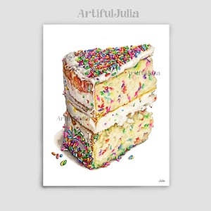 Food Art Vanilla Cake Funfetti cake Sprinkled Cake Art Print Food Watercolor Painting Dessert Wall Art Prints Art for Kitchen Wall