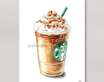 Coffee Artwork Starbucks Caramel Macchiato Coffee Poster art print of my original watercolor painting