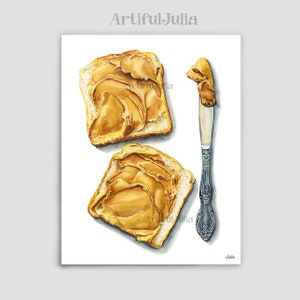 Toast With Peanut Butter Food Painting Sandwich Art Food Art Peanut Butter Painting Bread Sandwich Slice Toast Watercolor Hand Painted