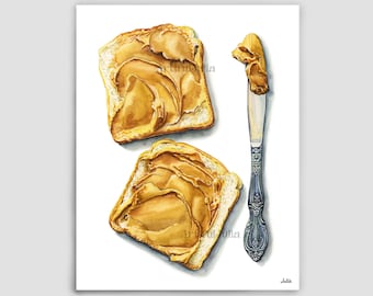 Toast With Peanut Butter Food Painting Sandwich Art Food Art Peanut Butter Painting Bread Sandwich Slice Toast Watercolor Hand Painted