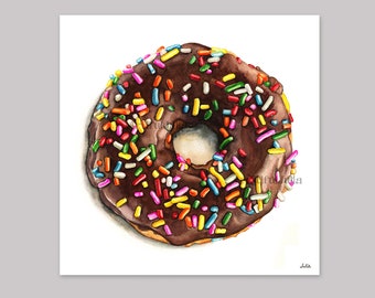 Chocolate sprinkle Donut Wall Art Print Dessert Artwork Donut Watercolor painting Nursery Wall Art