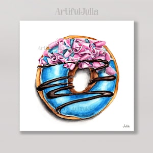 Donut Colorful Donut Wall Art Print Dessert Artwork Donut Watercolor Painting Nursery Wall Art