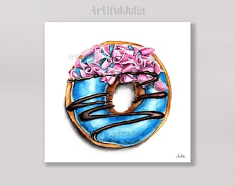 Donut Colorful Donut Wall Art Print Dessert Artwork Donut Watercolor Painting Nursery Wall Art