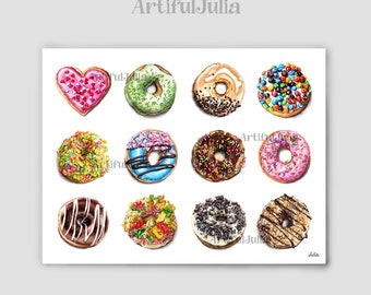 Donut Poster Donut Watercolor Donut Art Print Donut Shop wall Kitchen Wall Decor Dessert Donut Watercolor Painting Nursery Wall Art