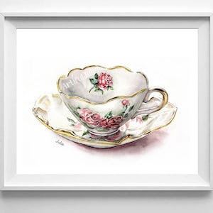 Teacups Painting Teacup Watercolor Art print Teacups painting Kitchen wall Art Print of original watercolor painting