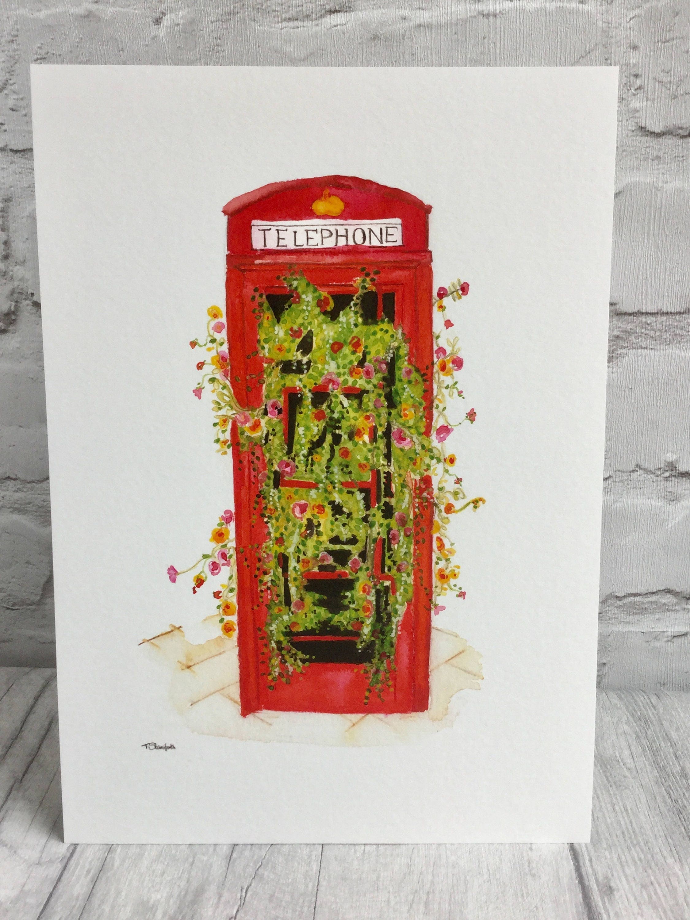 Red telephone box watercolour painting A4 fine art giclee Etsy