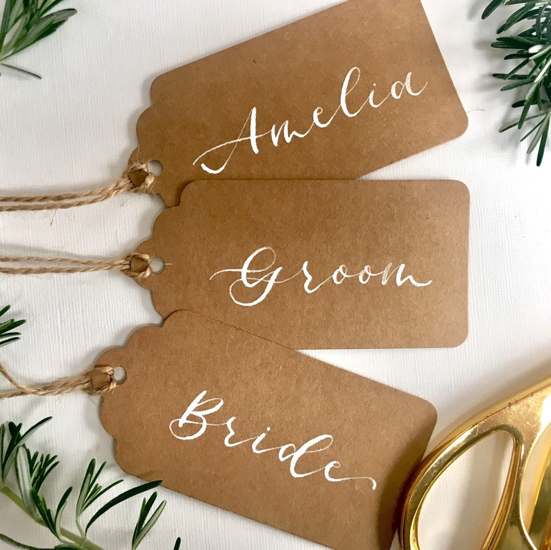 Name Place Cards Kraft Luggage Tags Calligraphy Name Cards Etsy