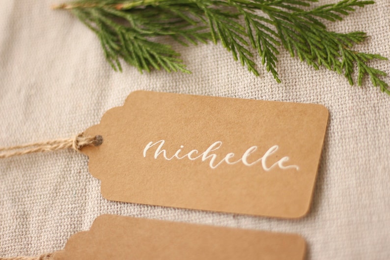 Name Place Cards Kraft Luggage Tags Lettering Wedding Name Cards Modern Calligraphy Rustic Calligraphy Name Cards Wedding Stationery