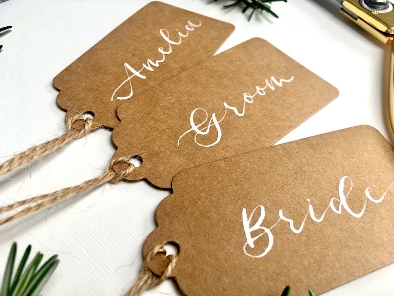 Name Place Cards Kraft Luggage Tags Calligraphy Name Cards Etsy