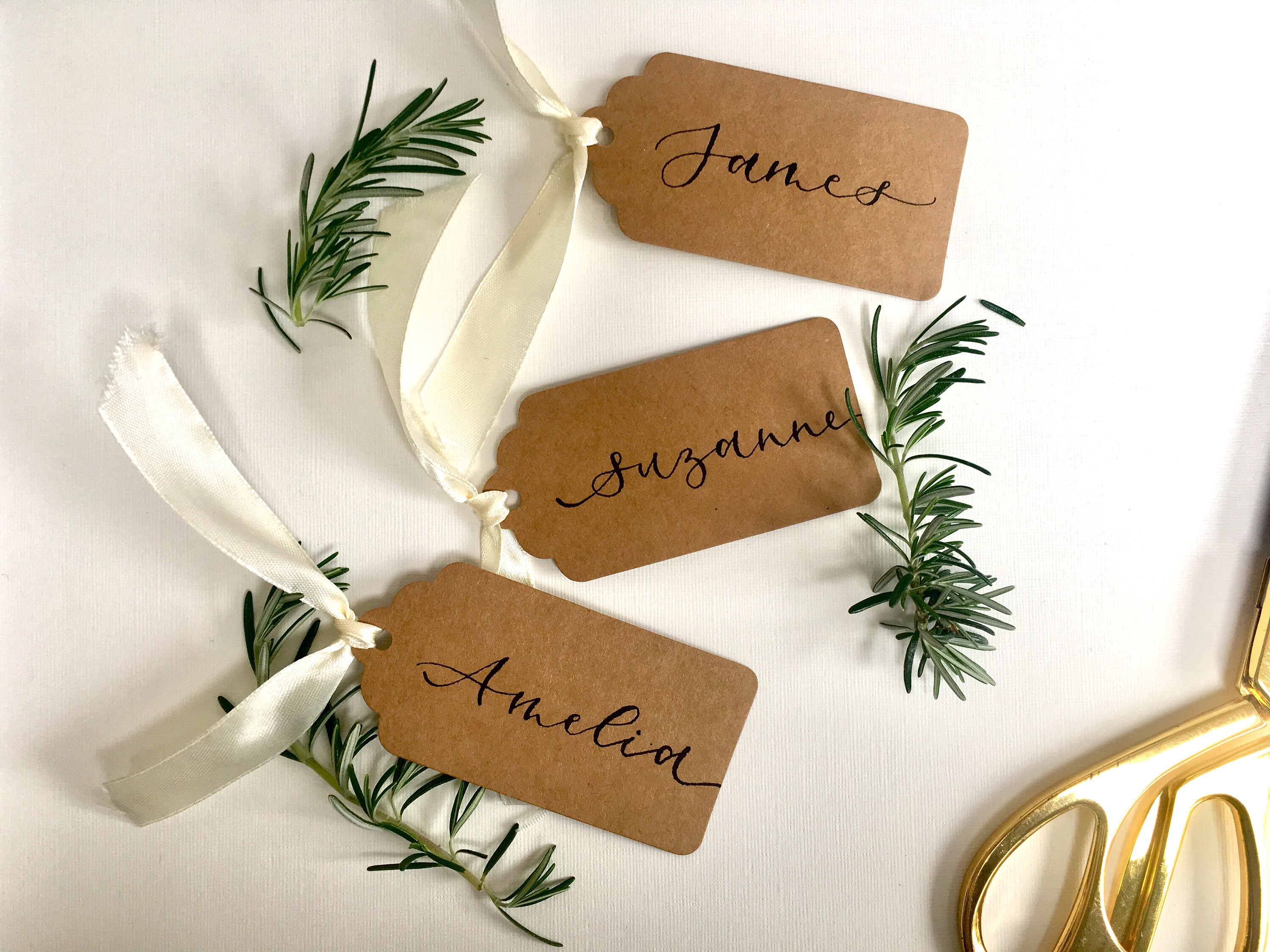 Name Place Cards Kraft Luggage Tags Calligraphy Name Cards Etsy