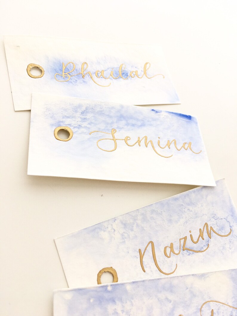 Modern Calligraphy Wedding Name Tags Sky Blue Place Cards Name Place Cards Blue Wedding Tags Wedding Stationery Lettering Place Names