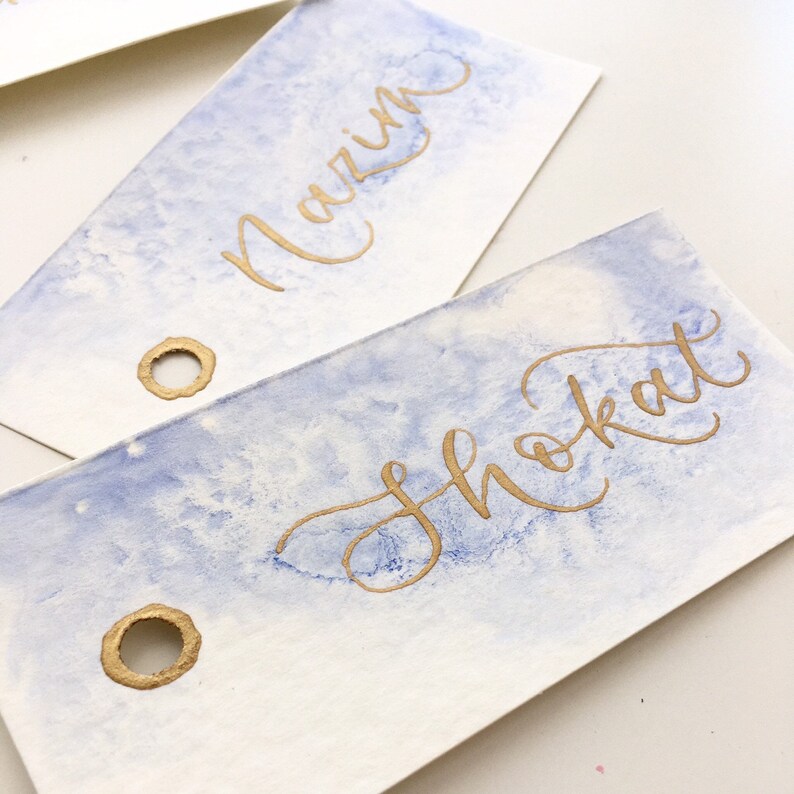 Modern Calligraphy Wedding Name Tags Sky Blue Place Cards Name Place Cards Blue Wedding Tags Wedding Stationery Lettering Place Names