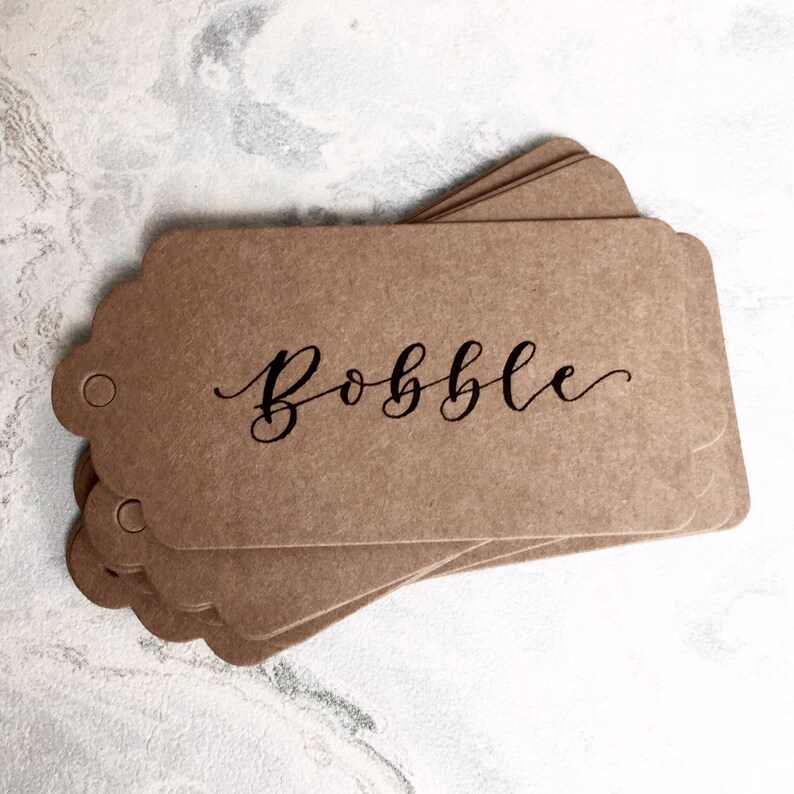 Name Place Cards Kraft Luggage Tags Calligraphy Name Cards Etsy