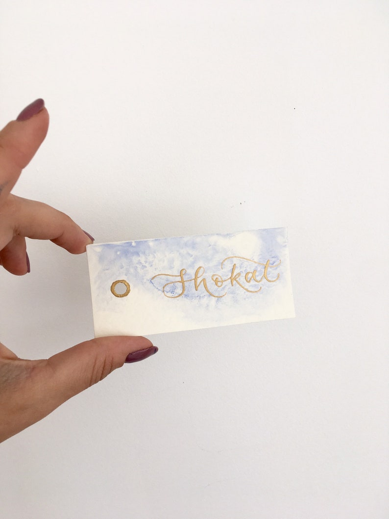 Modern Calligraphy Wedding Name Tags Sky Blue Place Cards Name Place Cards Blue Wedding Tags Wedding Stationery Lettering Place Names