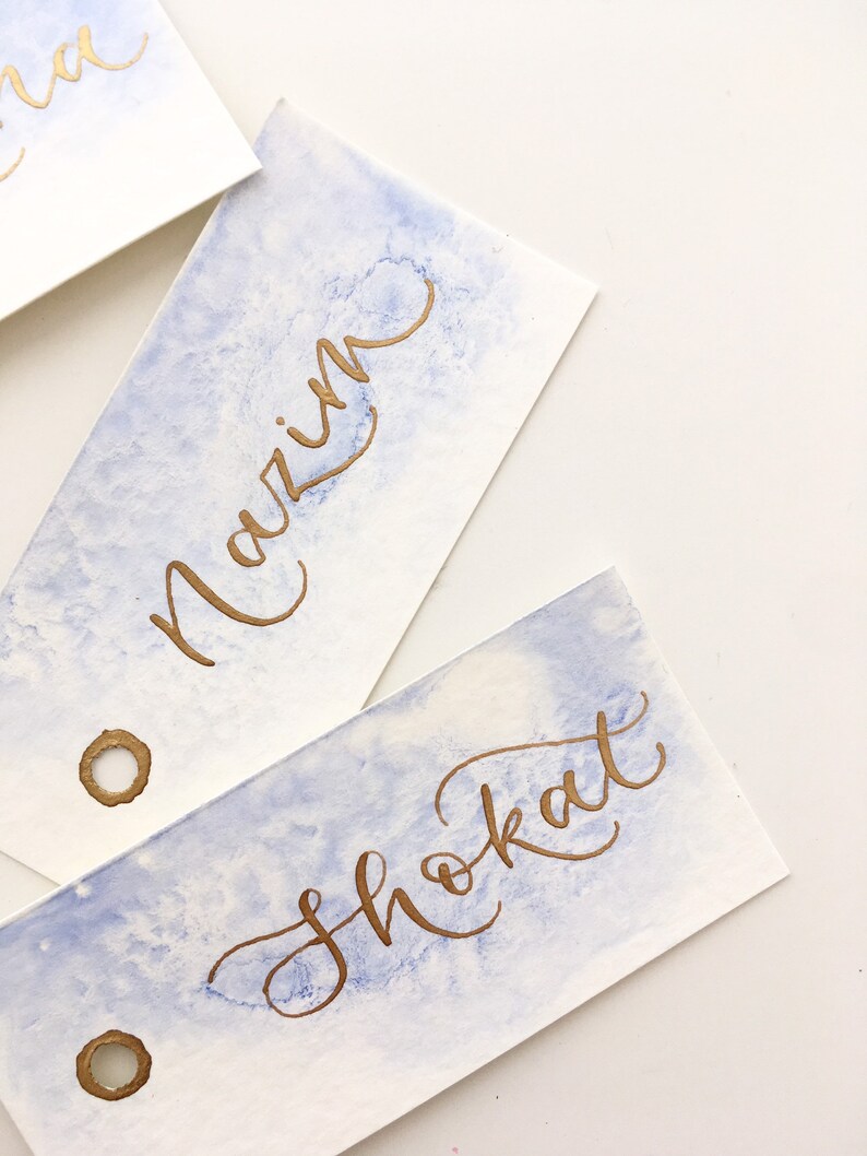 Modern Calligraphy Wedding Name Tags Sky Blue Place Cards Name Place Cards Blue Wedding Tags Wedding Stationery Lettering Place Names