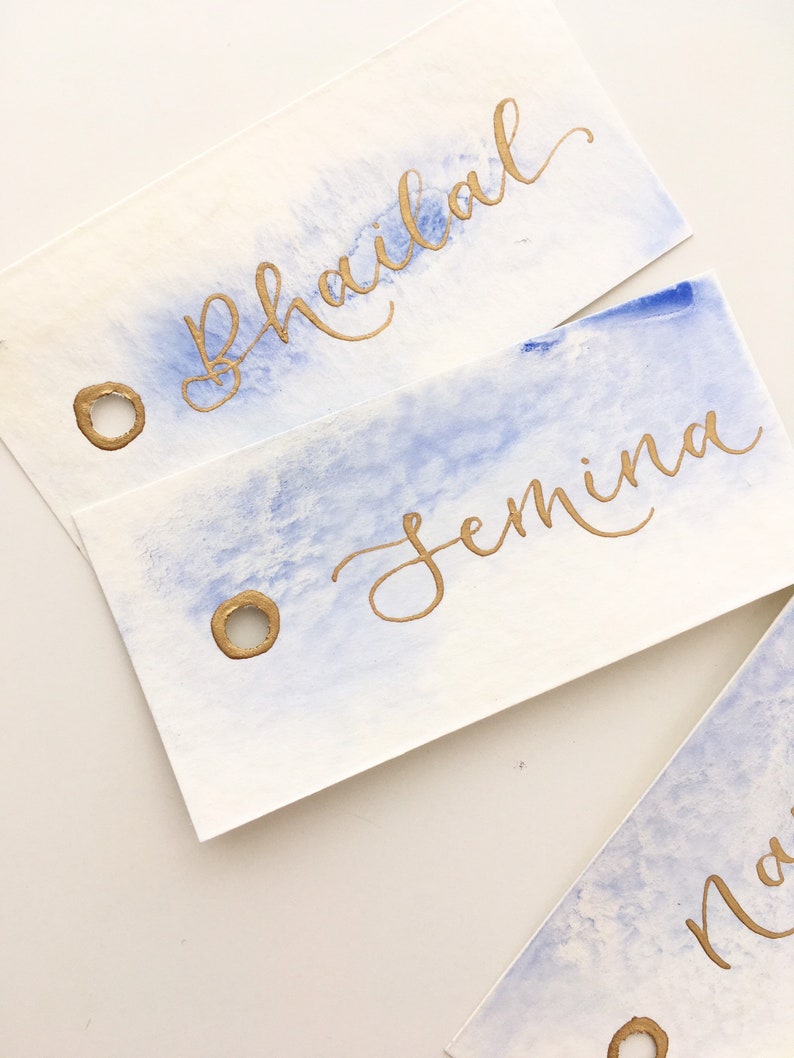 Modern Calligraphy Wedding Name Tags Sky Blue Place Cards Name Place Cards Blue Wedding Tags Wedding Stationery Lettering Place Names