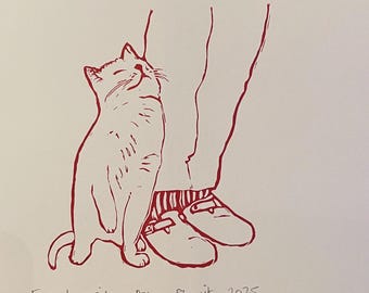 Fur Deposit - Hand-pulled Lino print one colour | Cat print | Cat Wall Art