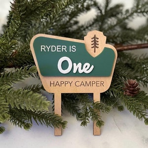ONE Happy Camper First Birthday Cake Topper - National Park Party - 1st Birthday Party Decorations - ONE Cake Topper - Personalized, Custom