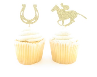 Kentucky Derby Cupcake Toppers  - Equestrian Cupcake Toppers - Horse Cupcake Toppers - Cupcake Toppers - Party Toppers - Gold Cupcake Topper