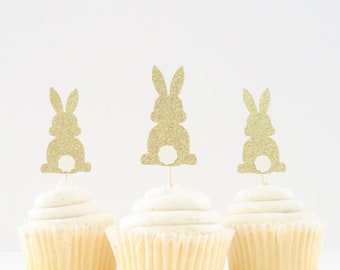 Bunny Cupcake Toppers - Some Bunny is One Decor - Cupcake Toppers - Party Toppers - Gold Cupcake Topper