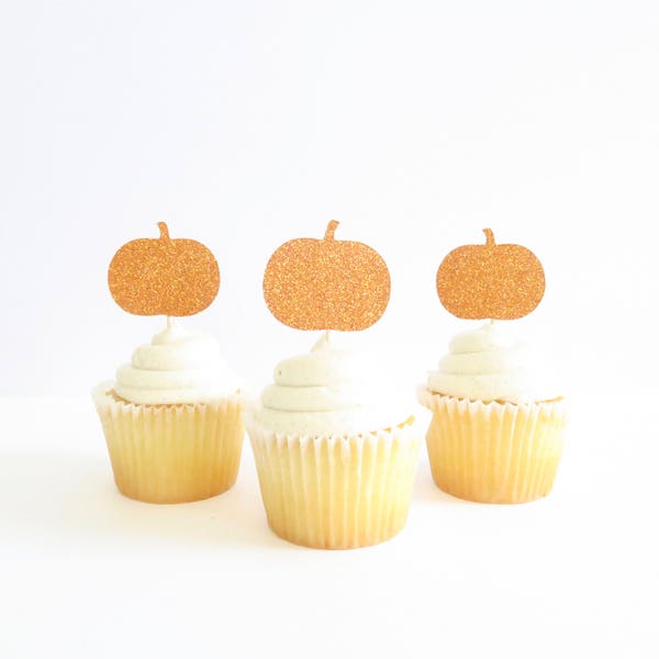 Pumpkin Cupcake Toppers - Glitter Pumpkin Cupcake Toppers - Glitter Pumpkin Toppers