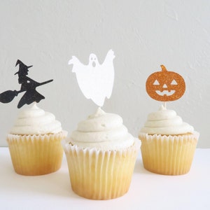 Halloween Cupcake Toppers - Halloween Toppers - Glitter Halloween Cupcake Toppers - Halloween Party Decorations