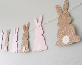 Bunny Banner, Some Bunny is One Banner, Easter Banner, Reusable Banner, First Birthday Gift, Banner for Mantle, Pink and Gold Bunny