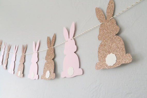 Bunny Banner, Some Bunny is One Banner, Easter Banner, Reusable Banner, First Birthday Gift, Banner for Mantle, Pink and Gold Bunny