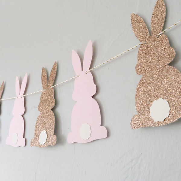 Bunny Banner, Some Bunny is One Banner, Easter Banner, Reusable Banner, First Birthday Gift, Banner for Mantle, Pink and Gold Bunny