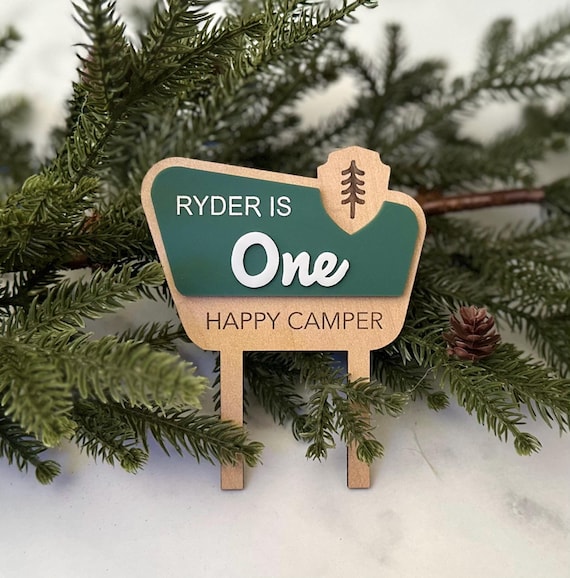 ONE Happy Camper First Birthday Cake Topper - National Park Party - 1st Birthday Party Decorations - ONE Cake Topper - Personalized, Custom