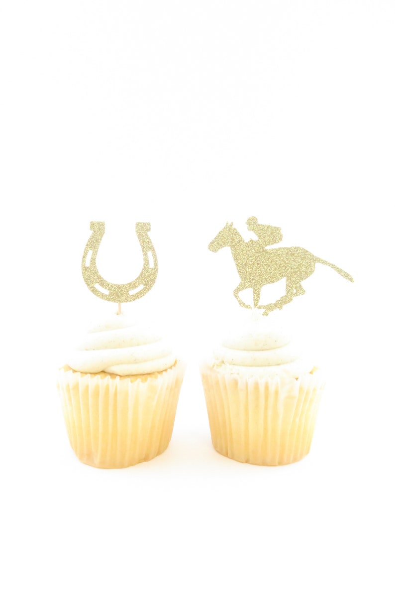 Kentucky Derby Cupcake Toppers Equestrian Cupcake Toppers Horse Cupcake Toppers Cupcake Toppers Party Toppers Gold Cupcake Topper image 1