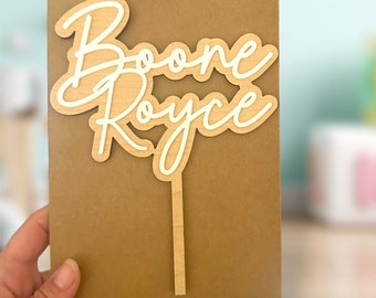 Personalized Baby Shower Cake Topper, Custom Name Cake Topper, Neutral Boho Baby Shower Decor, Wooden Cake Topper with Name