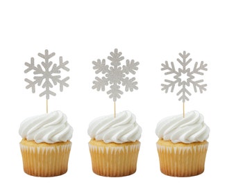 Glitter Snowflake Cupcake Toppers - WinterOnederland Party Decoration - Baby it's Cold Outside