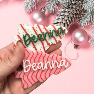 Snack Cake Stanley Cup Name Tag - Christmas Cake Tumbler Topper - Christmas Gift Pink and Green Reusable