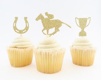 Kentucky Derby Cupcake Toppers – Glitter Equestrian Decorations